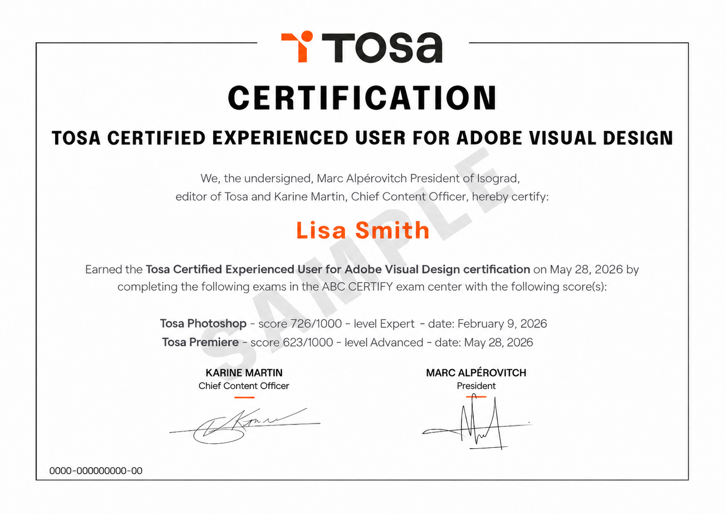 Tosa Certified Experienced User for Adobe Visual Design diploma