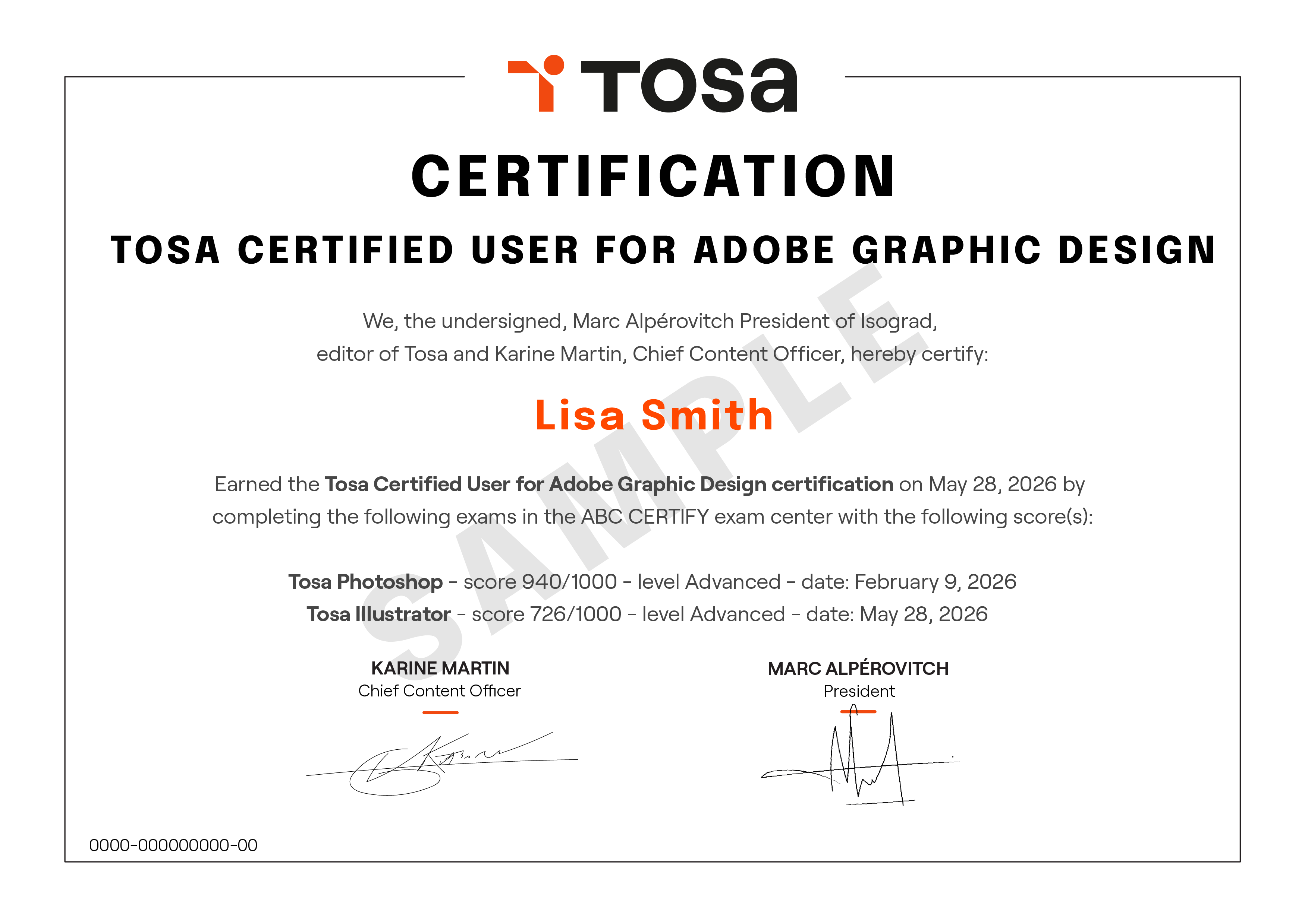 Tosa Certified User for Adobe Graphic Design diploma